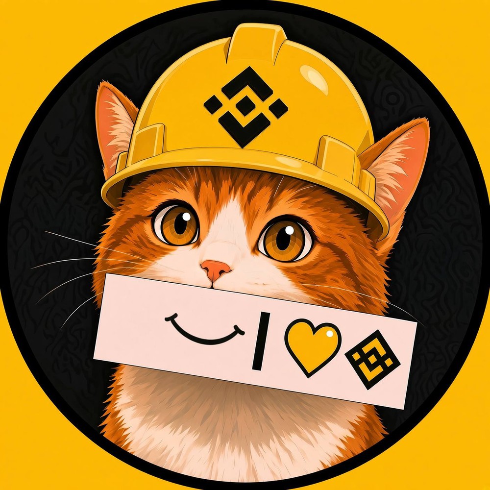 BNBCAT meme — close-up profile picture badge of the cat holding an I love BNB sign
